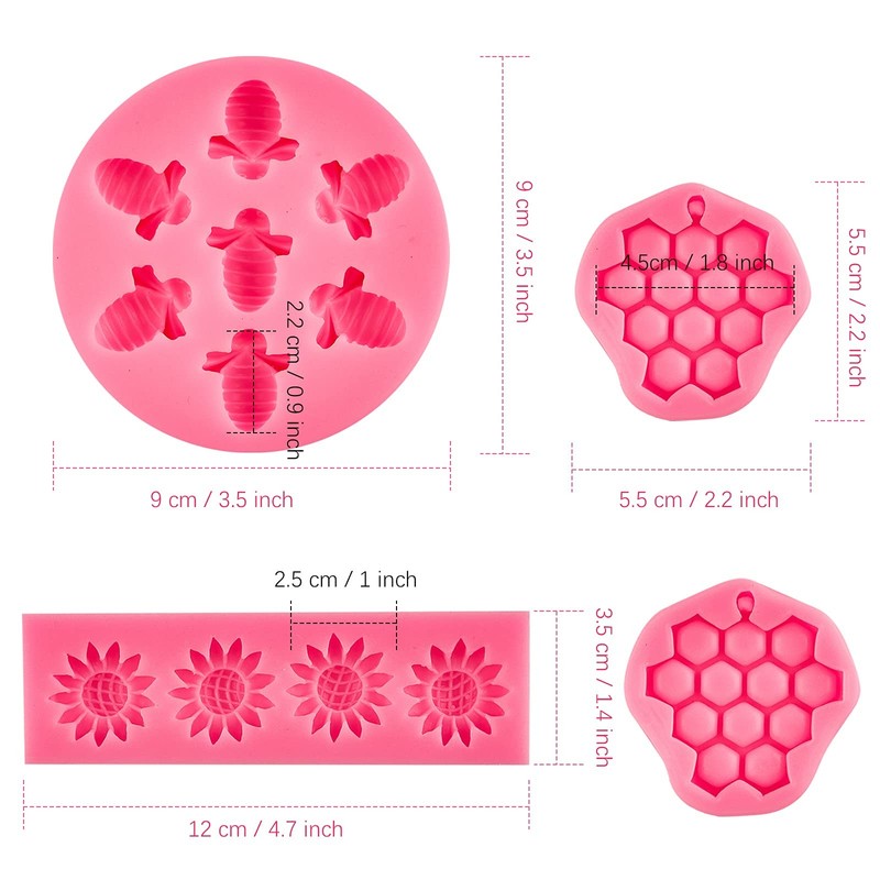 4 Pieces Bumble Bee Silicone Mold Honeycomb Sunflower and Bee Fondant Molds f... gallery