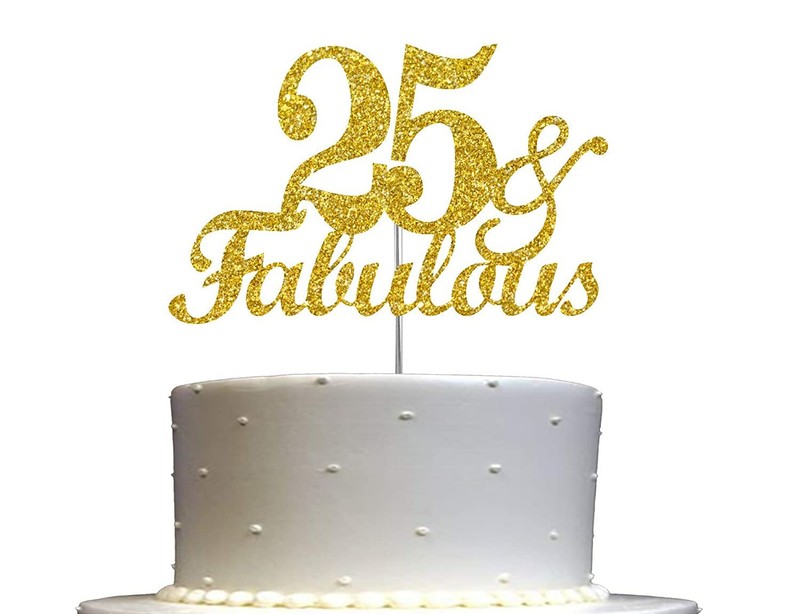 25 & Fabulous Cake Topper 6.25″ Double Side Glitter 25th birthday Cake Topper