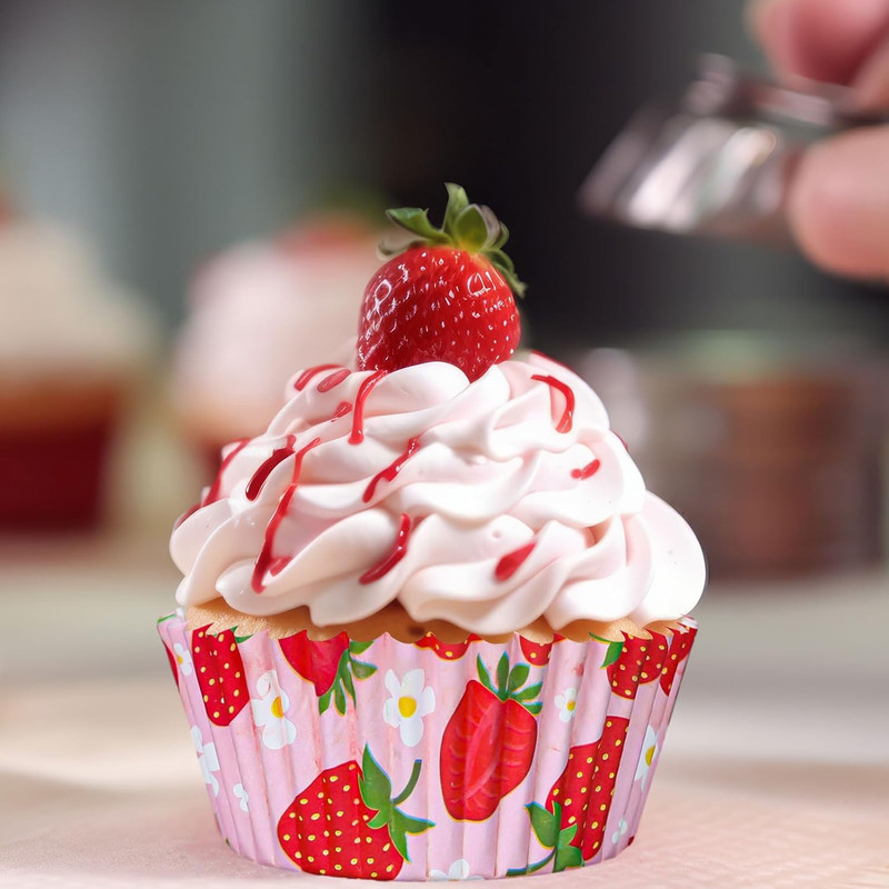 300Pcs Strawberry Cupcake Liners Strawberry Baking Cups Pink Summer Fruit Theme gallery