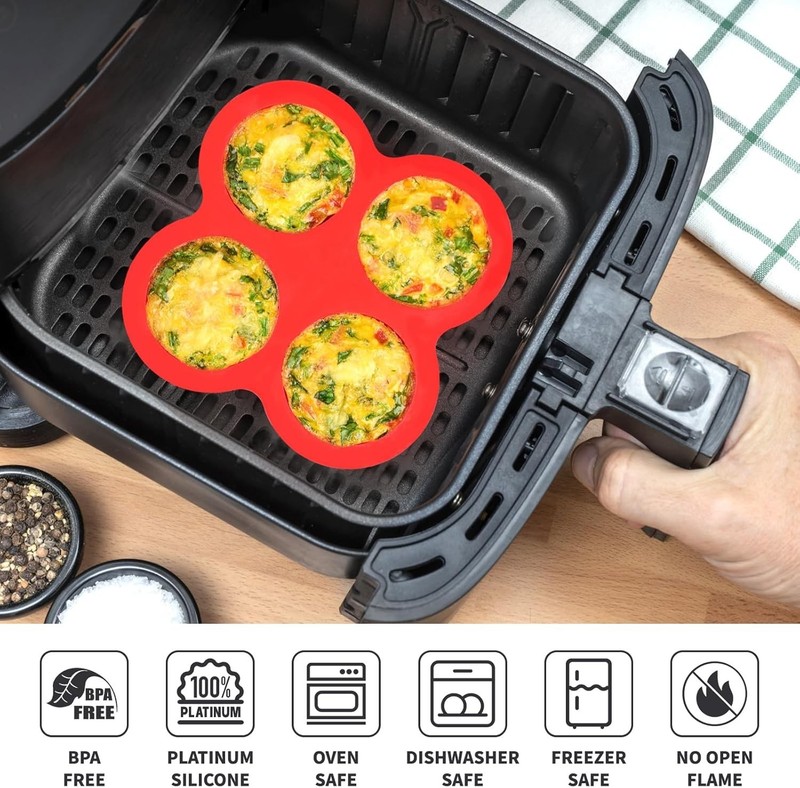 2 Pack Air Fryer Egg Bite Molds, 4-Cup Mini Round Muffin Pans Silicone Baking... gallery