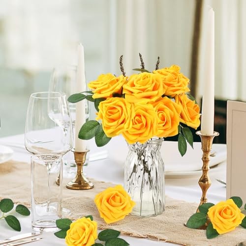 Artificial Flowers Real Touch Fake Flowers Soft Foam Roses with 30PCS Yellow gallery