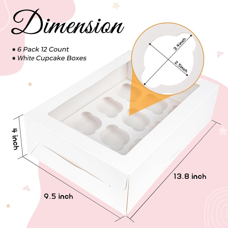 6 PCS White 12Count Cupcake Boxes Carrier Window Container 13.89.54 Inch gallery