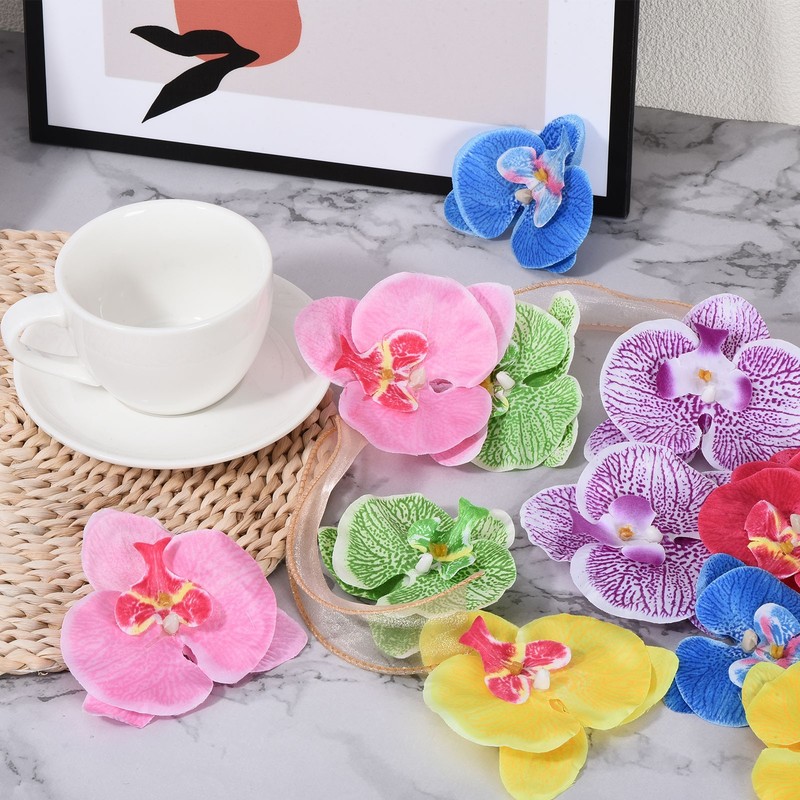 20Pcs 3.5" Artificial Silk Butterfly Orchid Flower Heads for DIY, Red gallery