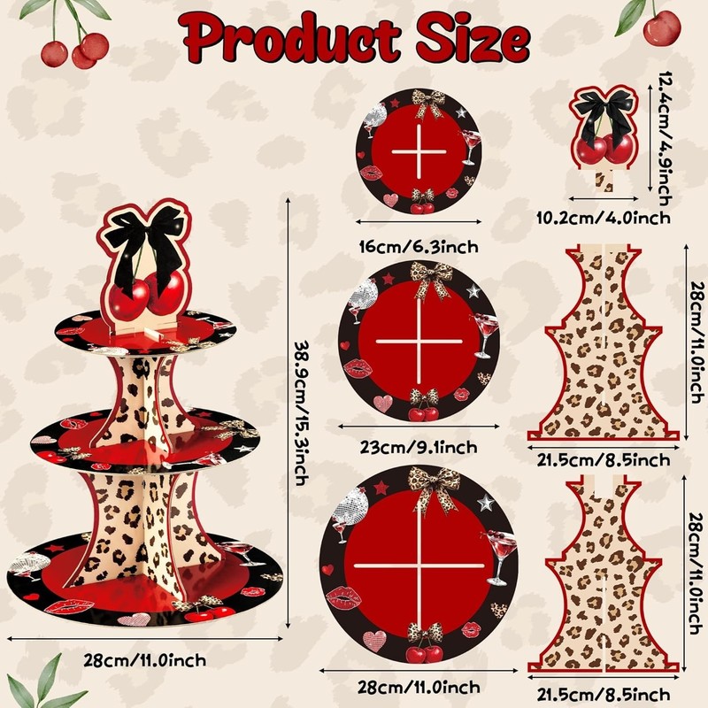 Cheetah Cherry Cupcake Stand - 3 Tier Red Cherry Bow Leopard Print Cupcake To... gallery