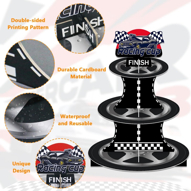 3 Tier Race Car Cupcake Stand, Racing Birthday Party Decoration, Hot Car Them... gallery