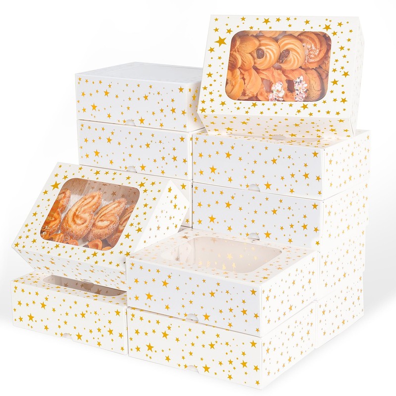 24 Pcs Christmas Cookie Boxes with Window Gold Foil Star Pastry Bakery Boxes