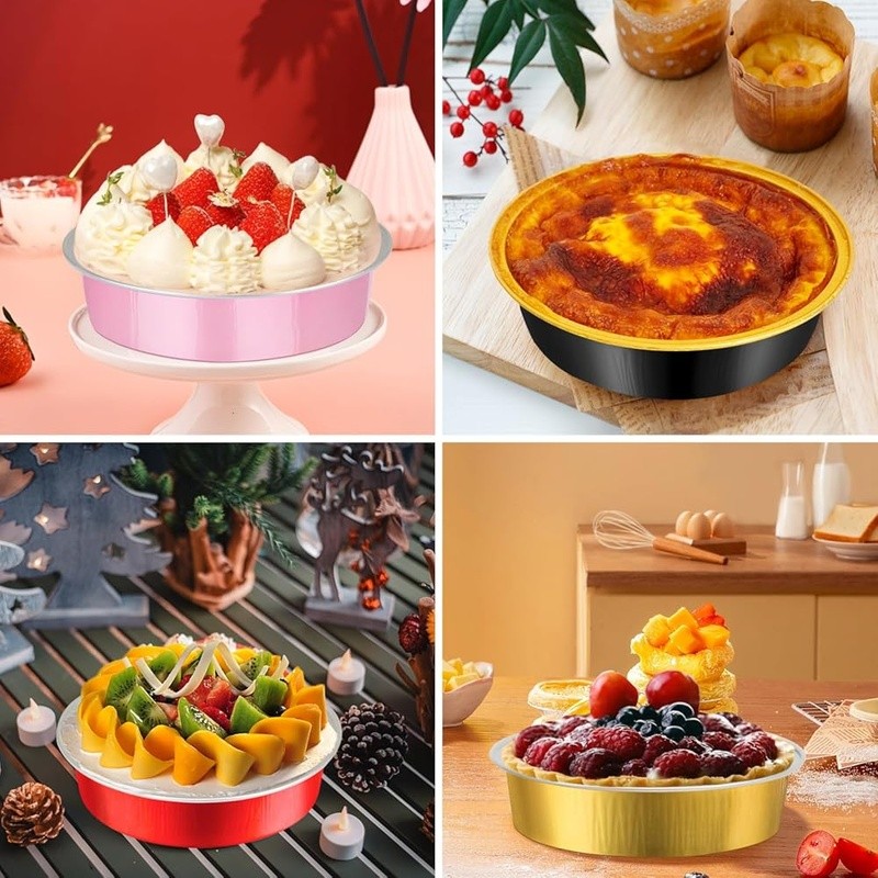 50 Mini Cake Tins Aluminum Foil W/ Dome Lids Muffins Pies Desserts Baking New gallery
