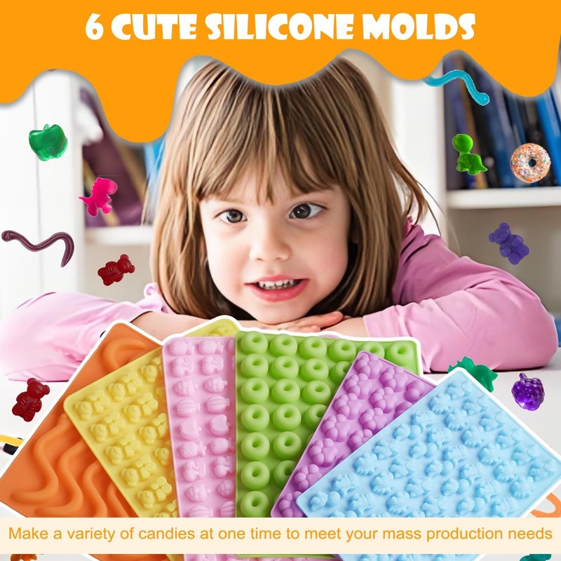 Silicone Gummy Bear Molds Set 37PCS - Nonstick Candy Molds with Animals, Fruits, gallery