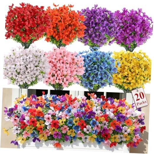 Bundles Artificial Flowers Outdoors Decoration, Fake Silk mums 20 Mix 8 Colors