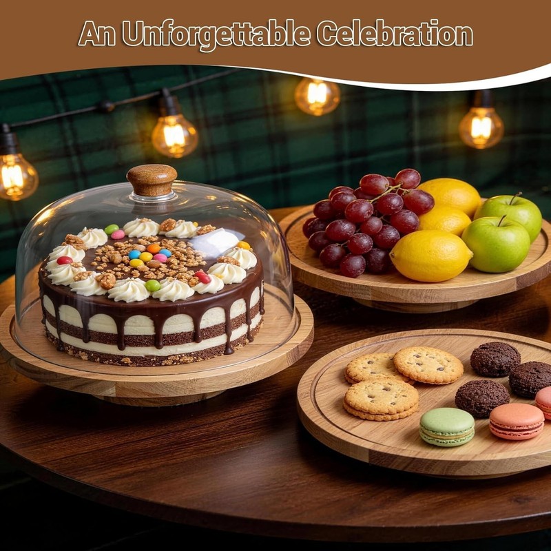 Acacia Wood Cake Stand with Lid, 12In Wooden Cake Stand with Acrylic Dome, Cake gallery