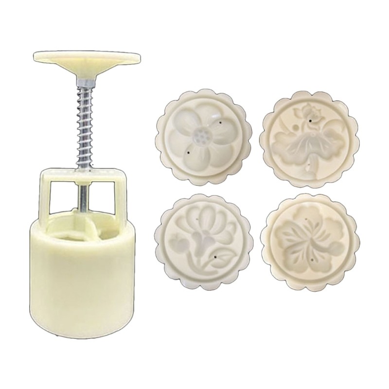 Plastic Mooncake Mold 50g 3D Flowers Stamps Set Moon Cake Decor Mould