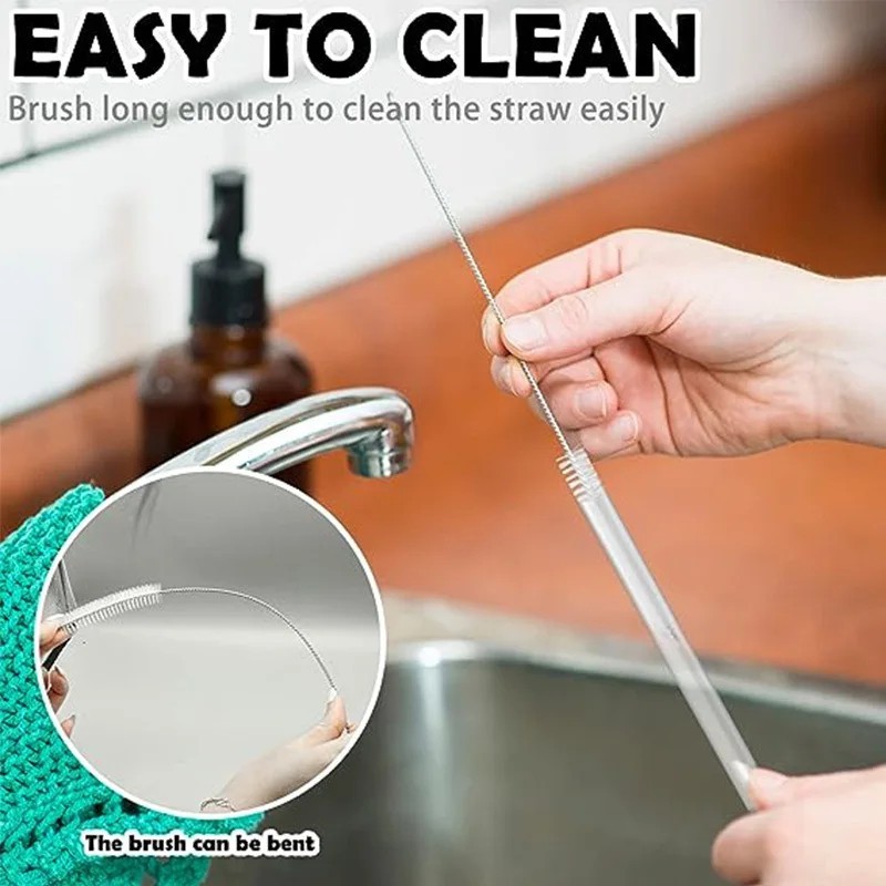6 Pcs Reusable Straw with Cleaning Brush Plastic Clear Replacement Straw 30cm AU gallery