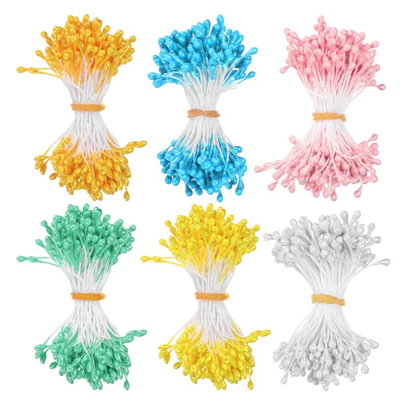 900-Pack 5mm Artificial Pearl Flower Stamens [Yellow and Five Colors]