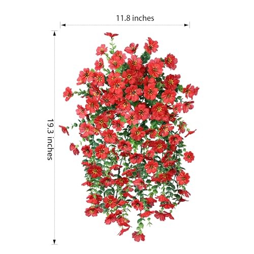 Artificial Hanging Flowers for Outdoors Decoration, 2Pcs Fake Spring Red gallery