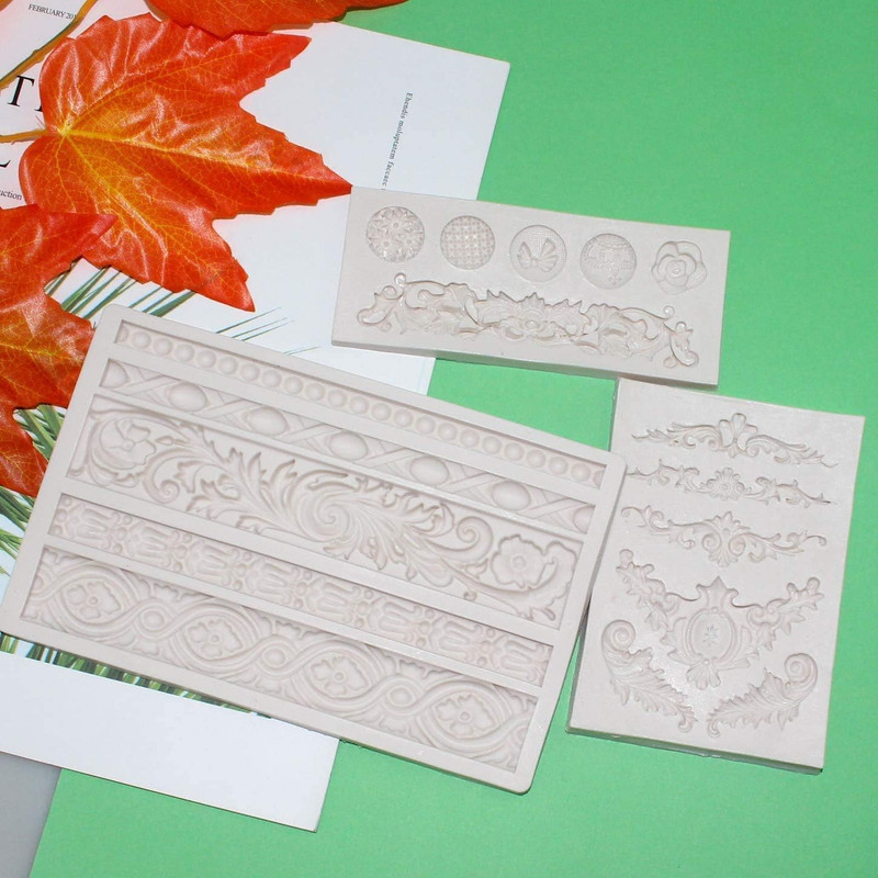 3 Pieces Baroque Fondant Molds Scroll Border Lace Silicone Molds Curlicues Gum P gallery