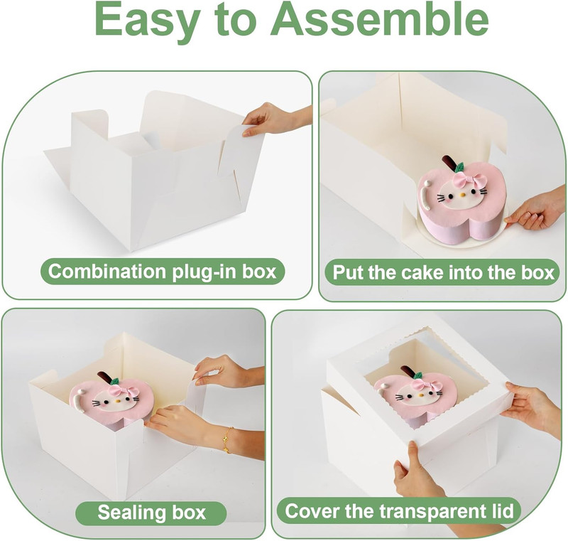 2 Pack Cake Boxes, 12x12x8 Inches Tall Cake Box with Cake Boards, White Bakery B gallery