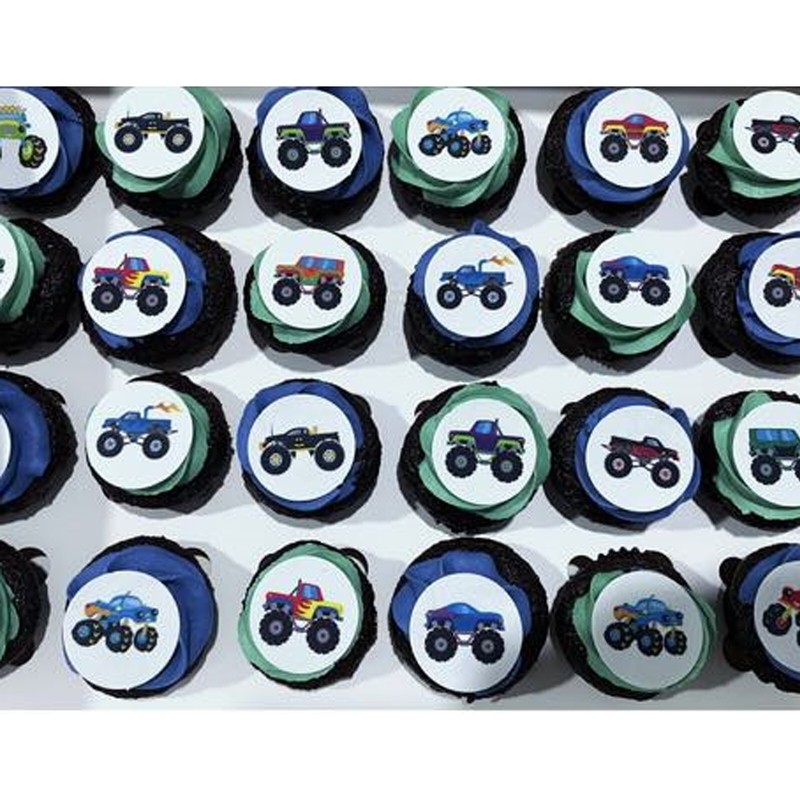 Monster Trucks Pre-cut Mini Edible Icing Cupcake or Cookie Toppers gallery