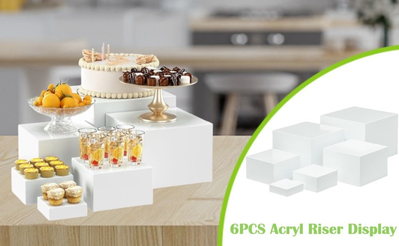 6Pcs Buffet Riser Dessert Table Display Set Square Stackable with Hollow bottoms gallery
