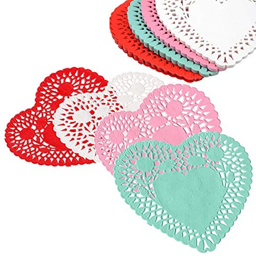 8 Inch Heart Shaped Paper Doilies - Pack of 100, 25 Each in Red, 8 inch/100 pcs