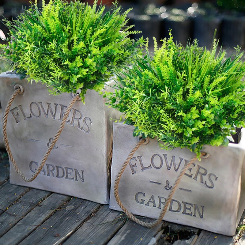 Aumveyi 20 Pcs Artificial Outdoor Plants Uv Resistant Fake Green Grass Plants gallery