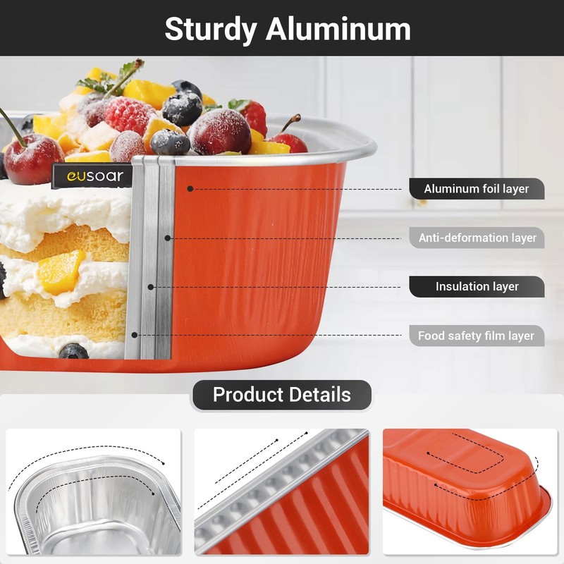 Dessert Cups with Lids, 100pcs 6.8oz Rectangle Cupcake Cups Aluminum Foil Ram... gallery