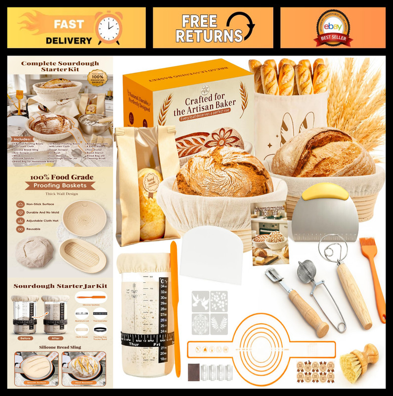 Sourdough Starter Kit for Beginners | Bread Baking Supplies, Proofing Baskets &