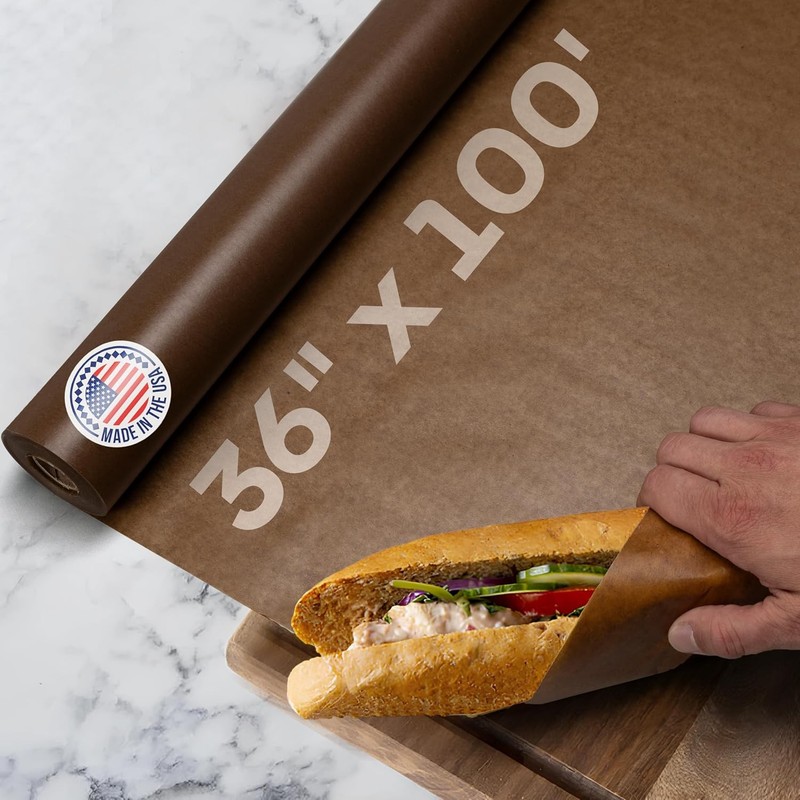 Brown Wet Wax Paper Roll 36″ x 100′ – -Made Moisture-Repellent Cooking