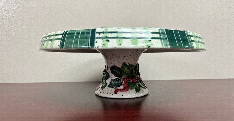 Make The Season Bright Christmas Holly 12" Pedestal Cake Plate gallery