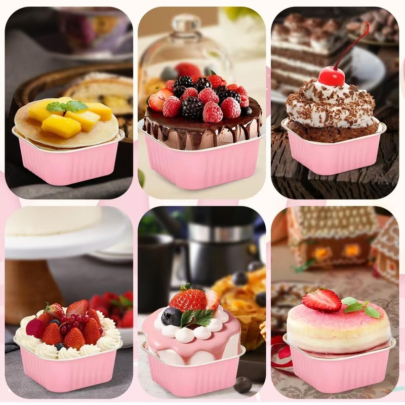 30-Pk 5oz Pink Mini Cake & Dessert Pans w/ Lids, Individual Foil Tins for Party gallery