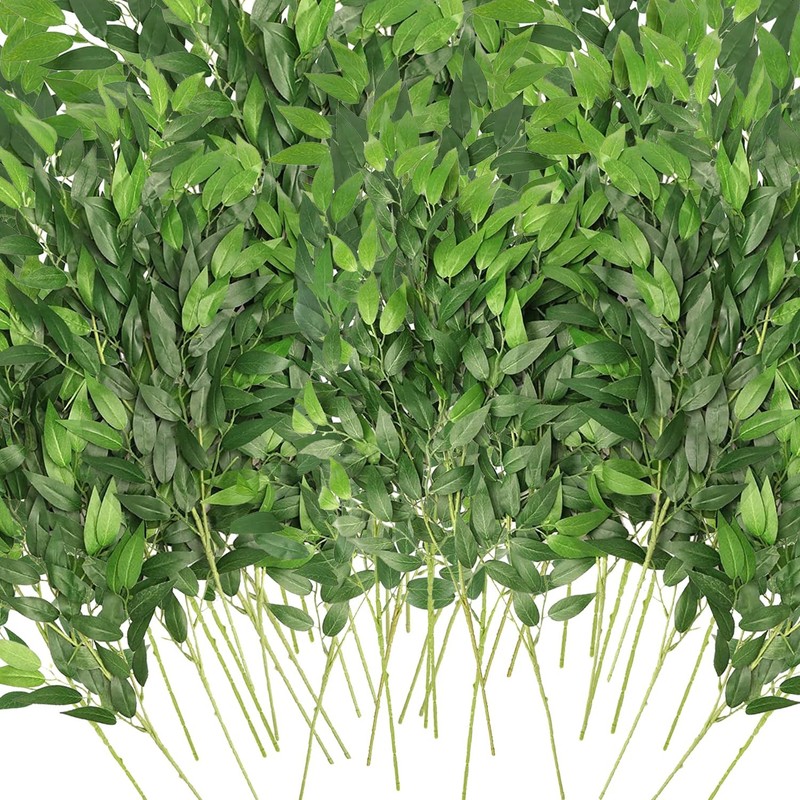 WONICE Artificial Italian Ruscus Greenery Stems - Green - 40 Pack