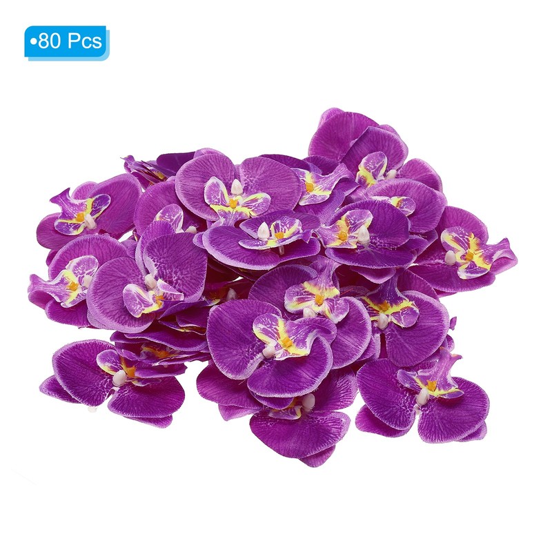 2.8" Artificial Orchid Flower Heads, 80pcs for Floral Decoration, Dark Purple gallery
