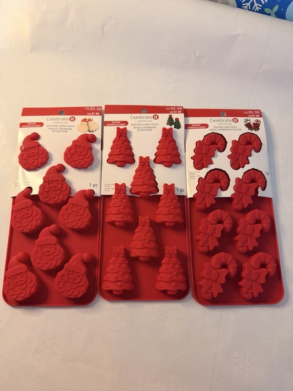 Celebrate It Silicone Christmas Candy Mold Red Santa Tree Candy Cane Food Safe