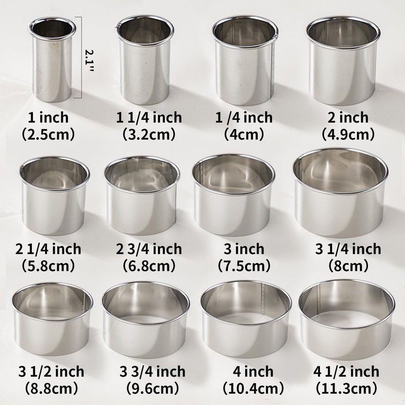 Biscuit Cutter Set 12 Pcs 304 Stainless Steel 1/2/3/4/5'' with PP Box 2.1'' High gallery