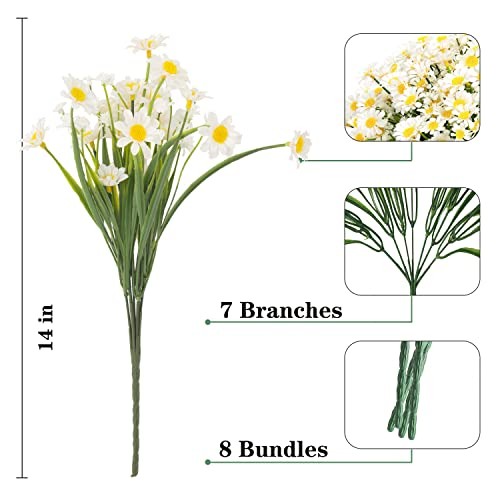 Artificial Daisies Flowers,Outdoor Artificial Flowers ,8 Bundles UV White gallery