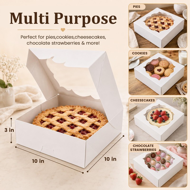 20 Pack Pie Boxes 10x10x3inch Bakery Boxes with Window Dessert Pastry Box for... gallery