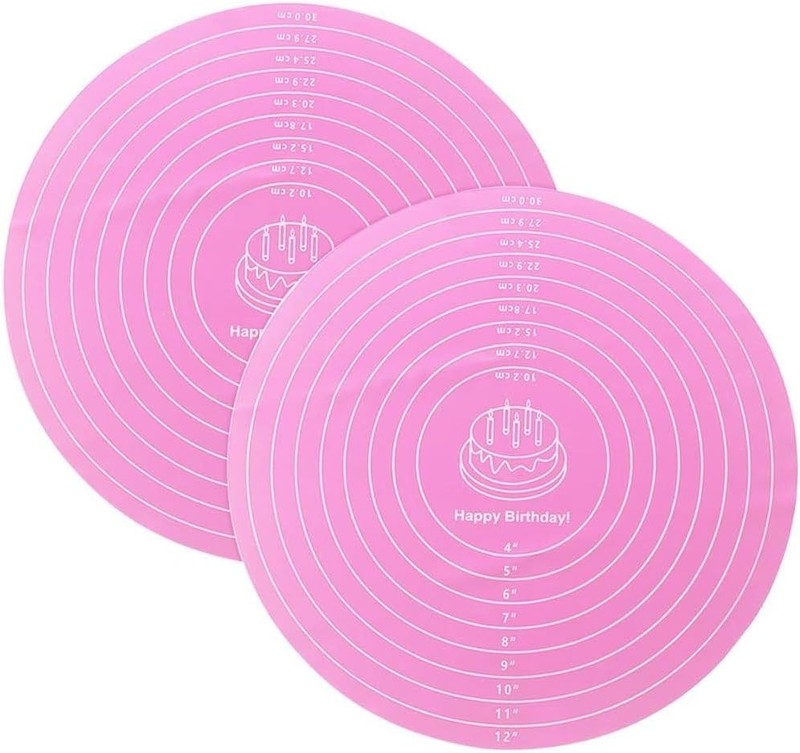 2-Pack 12 Inch Pink Silicone Baking Pad, Round Cake Decorating Mat for Rotati... gallery