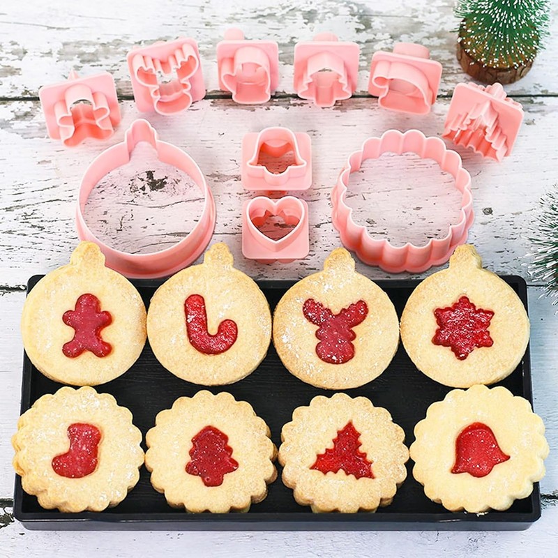 Mini Christmas Linzer Cookie Cutters, Interchangeable Cookie Cutter Set with 3D