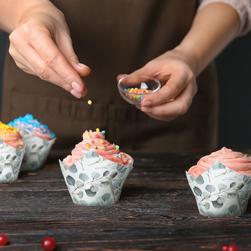 200 Pcs Green Tulip Cupcake Wrappers Liners Tulip For Baking Eucalyptus Cupcake gallery