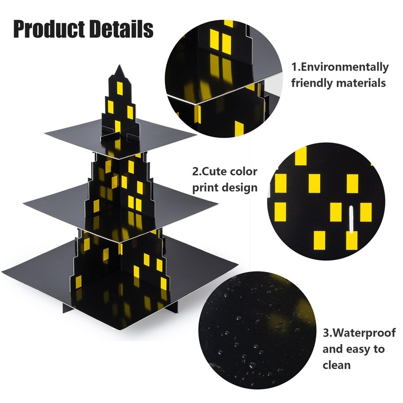 City Skyscraper 3-Tier Superhero Cupcake Stand - Black, Cardboard, Tiered Tra... gallery