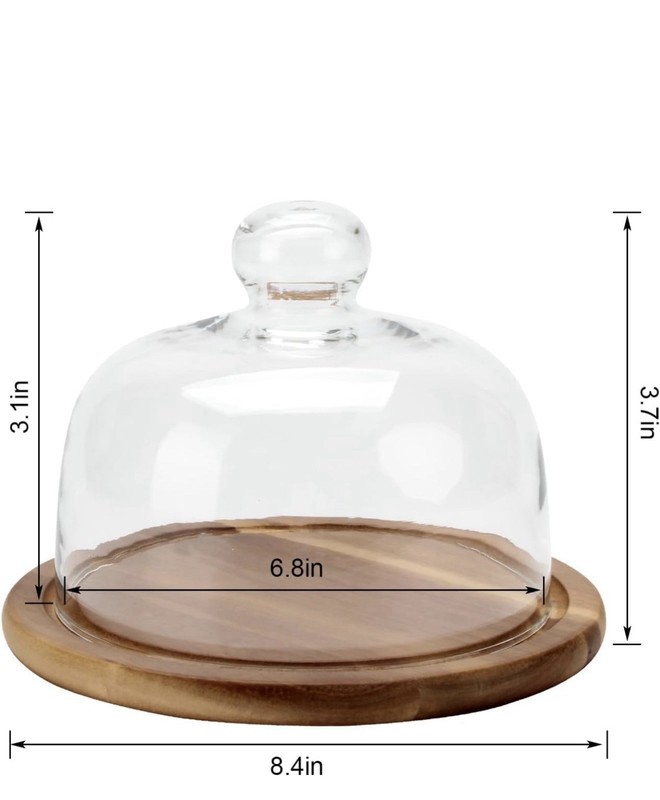 8.6''Cake Stand with Glass Dome, 2-in-1 Acacia Wood gallery