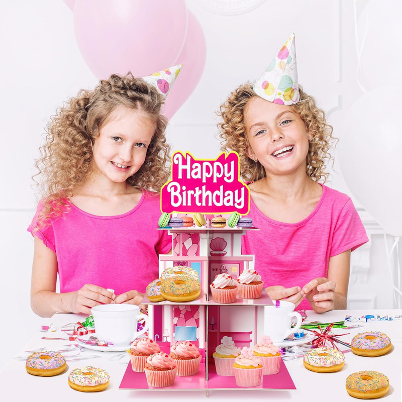 Pink Cupcake Stand 3-Tiered Cardboard Cake Stand Dessert Table Displays Pink ... gallery