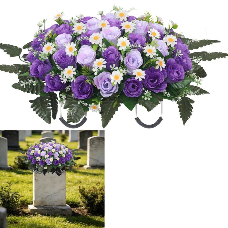 Wocst Headstone Flower 27 inches (L) x 19 (W) x 10 (H), Purple