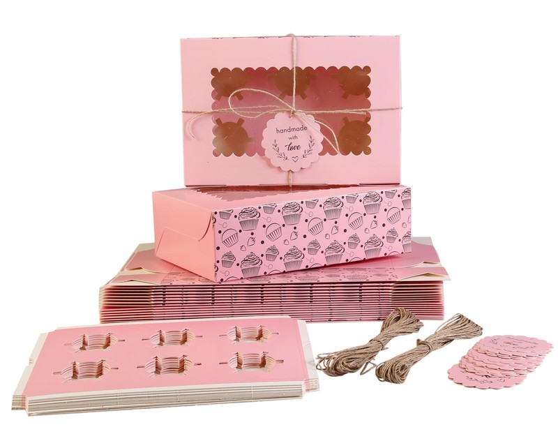 Cupcake Boxes with Insert trays (Pack of 20), Pink Cupcake Carrier, Food Bake…