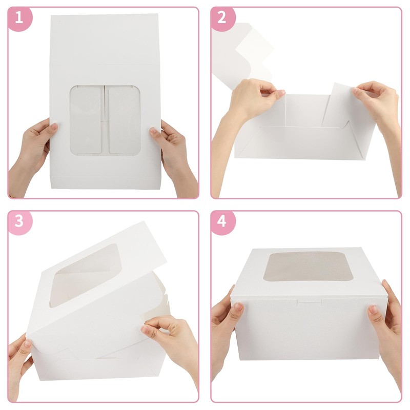 24pcs Cake Boxes, 10x10x5 Inches White Square Bakery Boxes with Window Cajas ... gallery