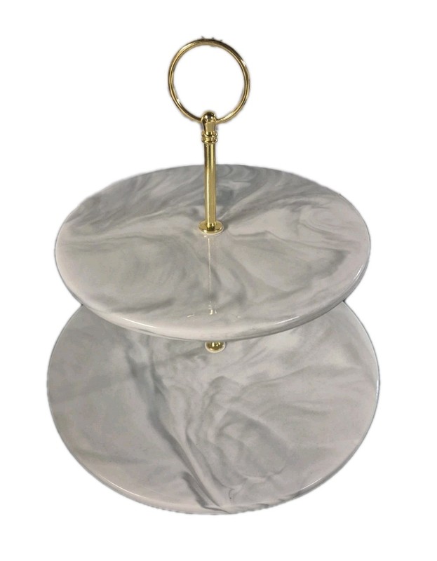 Marbelous Kitchen: 2 Tier Marble Serving Tray, Gold Post, Gold Feet.