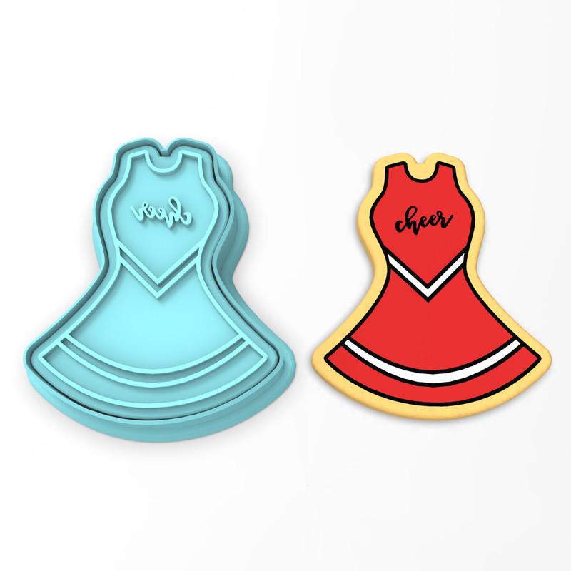 Cheer Uniform Cookie Cutter & Stamp | Cheerleading Outfit Skirt Pom Pom Shout