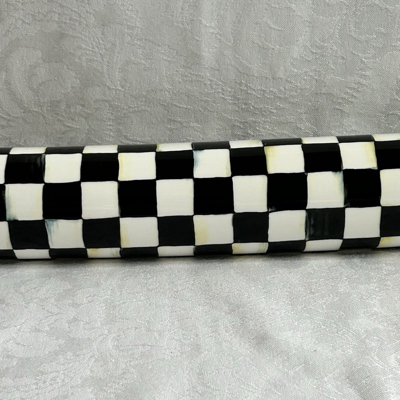 Mackenzie Childs COURTLY CHECK Ceramic & Wood Handle ROLLING PIN NEW m26-5 gallery
