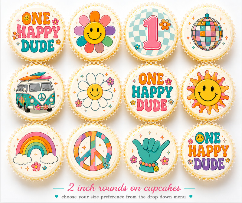 12 count One Happy Dude edible wafer paper image rounds, PRE CUT choose sz