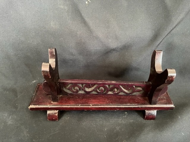 DARK WOOD ROLLING PIN HOLDER TABLE TOP MODEL FREE STANDING 10" x 4.5" x 3" gallery