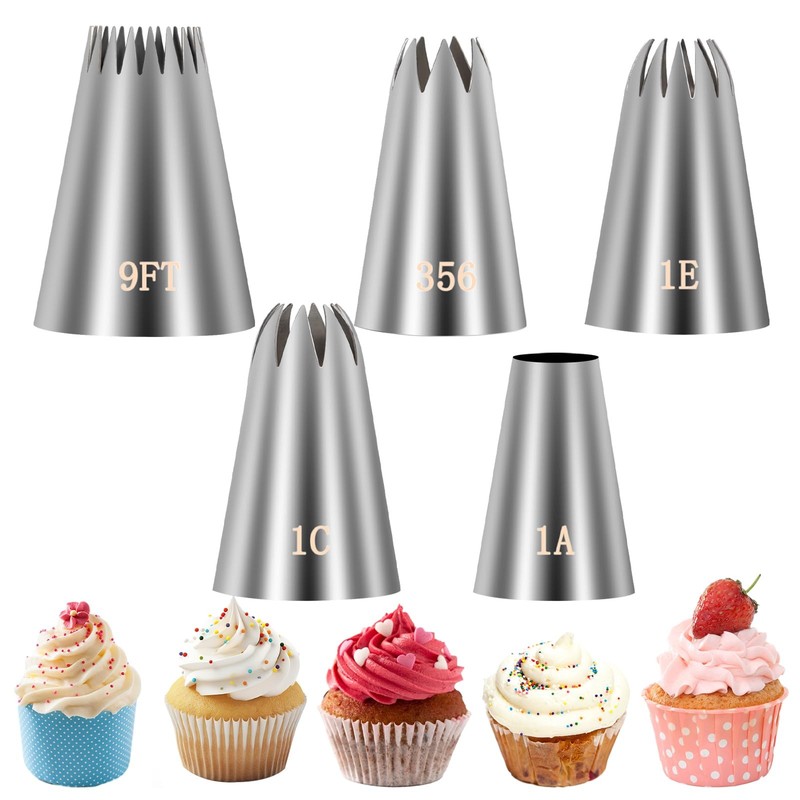5 PCS Large Stainless Steel Cake Piping Tips For 1A/1E/1C/9FT/356 Models